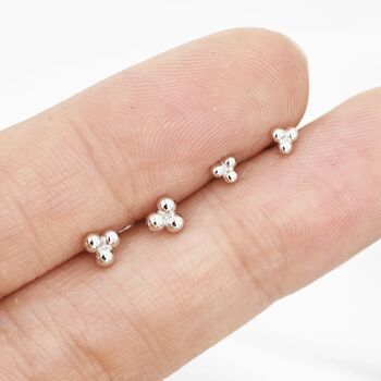 Tiny Three Ball Stud Earrings In Sterling Silver, 5 of 11