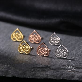Celtic Knot Heart Stud Earrings In Sterling Silver, 6 of 10