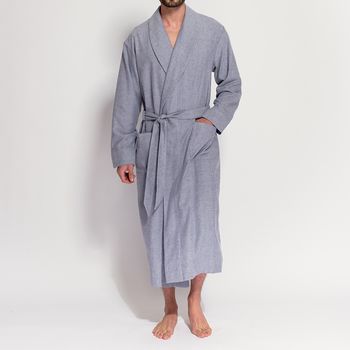 Men's Ash Grey Two Fold Flannel Robe, 2 of 4