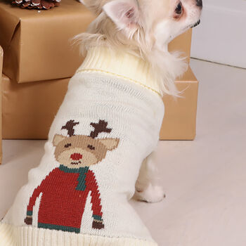 Elf And Reindeer Knitted Christmas Jumper For Dogs, 5 of 9
