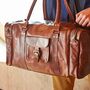 Personalised Brown Leather Holdall With Zipped Pockets, thumbnail 1 of 11