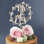 Mr And Mrs Floral Wreath Wooden Wedding Cake Topper, thumbnail 5 of 5