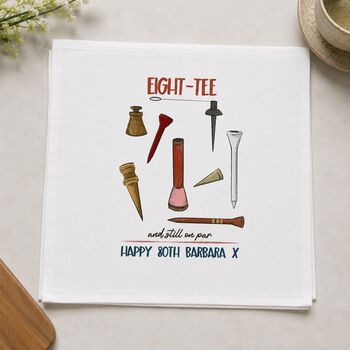 80th Birthday Golf Handkerchief Pair– Personalised “Eight Tee And Still On Par” Gift, 3 of 6