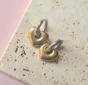 Two Tone Hoop Earrings With Removable Heart, 2 of 4