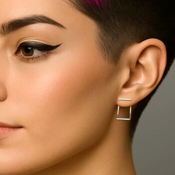 Sterling Silver Square Bar Ear Jacket Earrings, 2 of 4