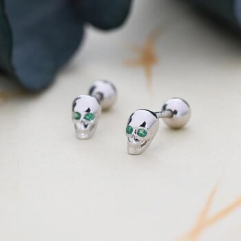 Tiny Death Skull Screw Back Earrings In Sterling Silver, 8 of 9