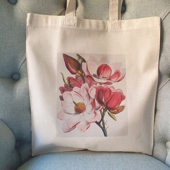 Magnolia Print Cotton Tote Bag, 6 of 6
