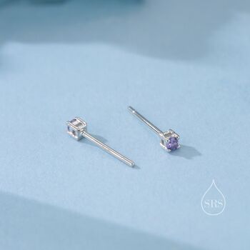 Extra Tiny 2mm Amethyst Purple Cz Stud Earrings, 8 of 12