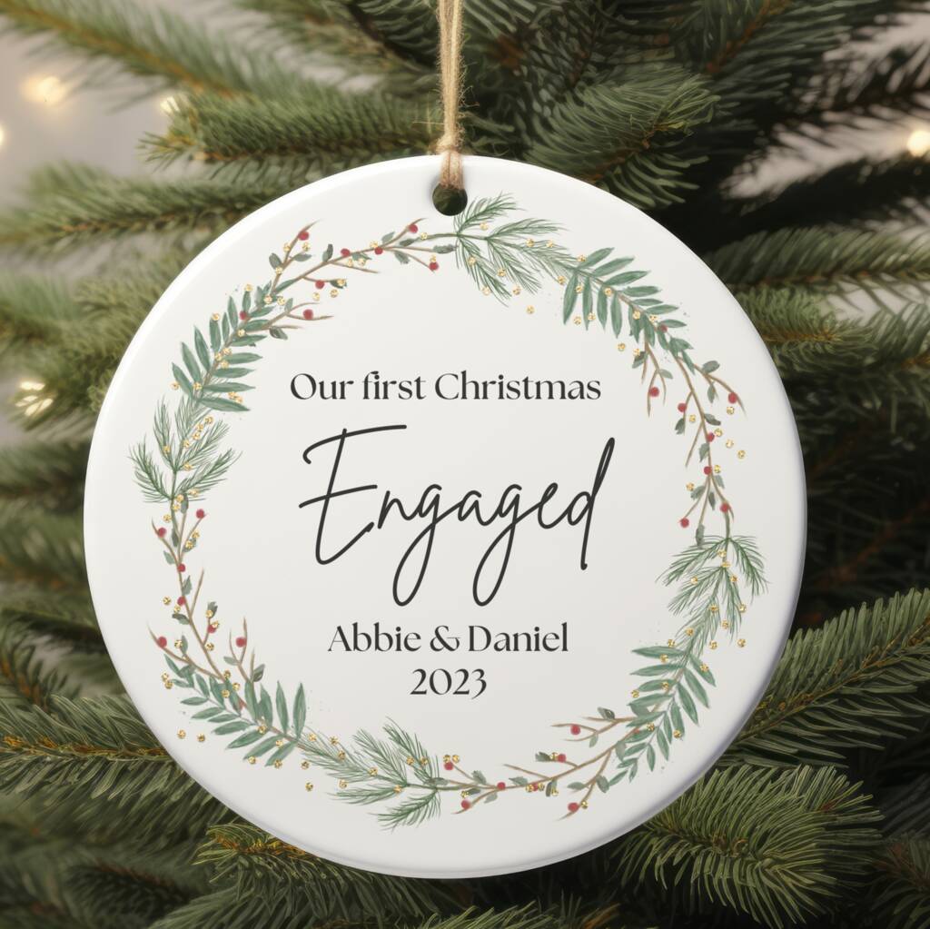 Personalised Engaged Christmas Bauble By designedbyflossie