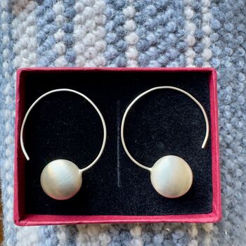 Three Quarter Hoop Earrings With Matt Disc In Silver, 4 of 4