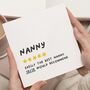 Funny Nanny Birthday Card For Nan, thumbnail 1 of 7