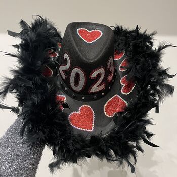 Black Feather Trim Love Heart Cowboy Hat, 3 of 5