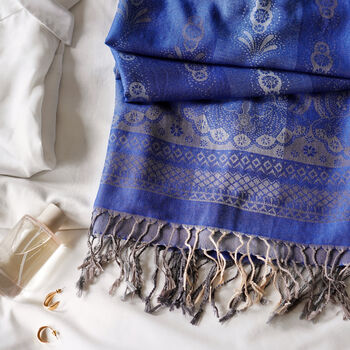 Navy Blue Vintage Lace And Paisley Tassel Pashmina, 2 of 3