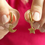 Moon And Star Huggie Hoop Earrings, thumbnail 3 of 7