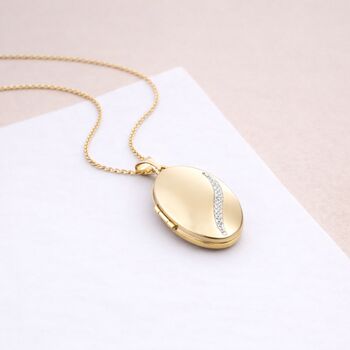Personalised Large Solid 9ct Yellow Gold Diamond Oval Locket With Photos, 3 of 10