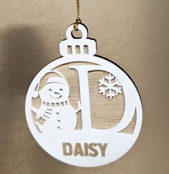 Personalised Snowman Christmas Bauble With Name, 2 of 5