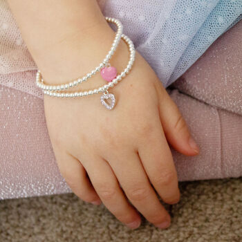 Sterling Silver Pink Heart Ball Bead Bracelet, 6 of 9