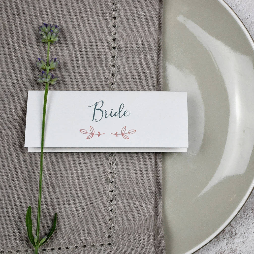 Personalised Simple Foliage Place Setting Cards By Littlebird Weddings