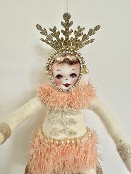 Spun Cotton Christmas Decoration Pink Toadstool Fairy, 6 of 6