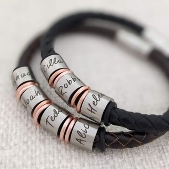 Father Leather Bracelet Engraved With Kids Names, 2 of 6