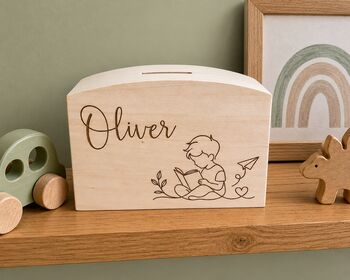 Classical Personalised Wooden Money Box For Boys, 2 of 5