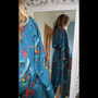 Crane Dance Teal Long Kimono ~ Japanese Inspired Bird And Flower Print Robe, thumbnail 9 of 11