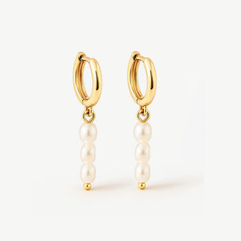 Women's Pearl Dangle Hoop Earrings In 18k Gold, 2 of 4