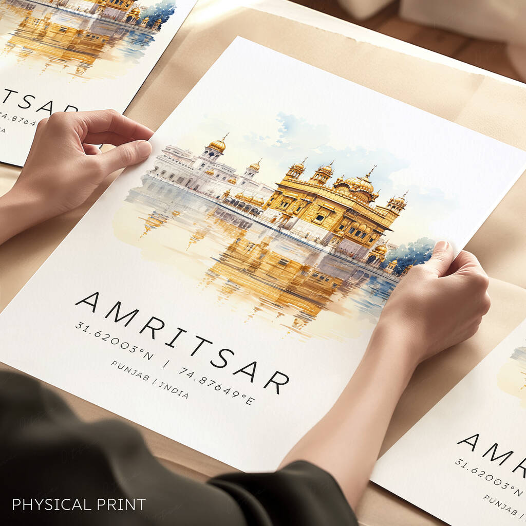 Amritsar India Travel Poster With Map Coordinates, 1 of 7