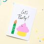 Cute Birthday Candle Cupcake Let's Party Birthday Card, thumbnail 1 of 2