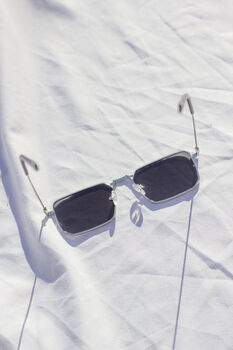 Silver Nose Bridge Angular Rectangle Aviator Sunglasses, 5 of 6