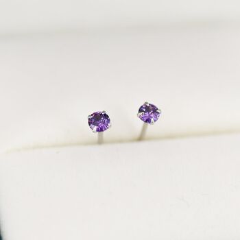 Sterling Silver February Birthstone Amethyst Cz Stud Earrings, 6 of 12