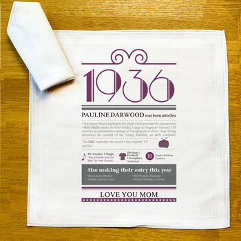 Personalised 90th Birthday Gift 1936 Handkerchief Pair, 4 of 9