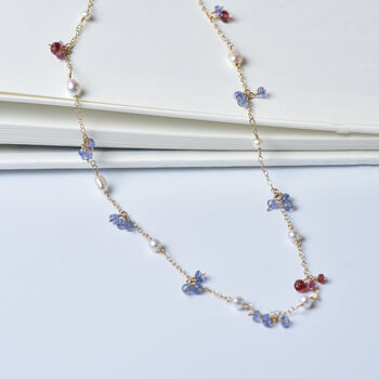 Tanzanite, Pink Sapphire And Pearls Cluster Necklace, 4 of 12
