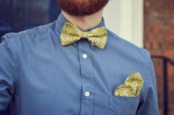 Mens Lime Yellow Floral Bow Tie, 4 of 6