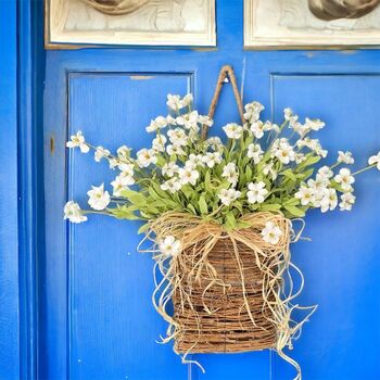 Spring Cream Wildflower Basket Door Wreath, 6 of 8