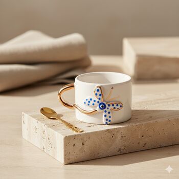 Handmade Dragonfly Ceramic Mug With Golden Handle, 3 of 3