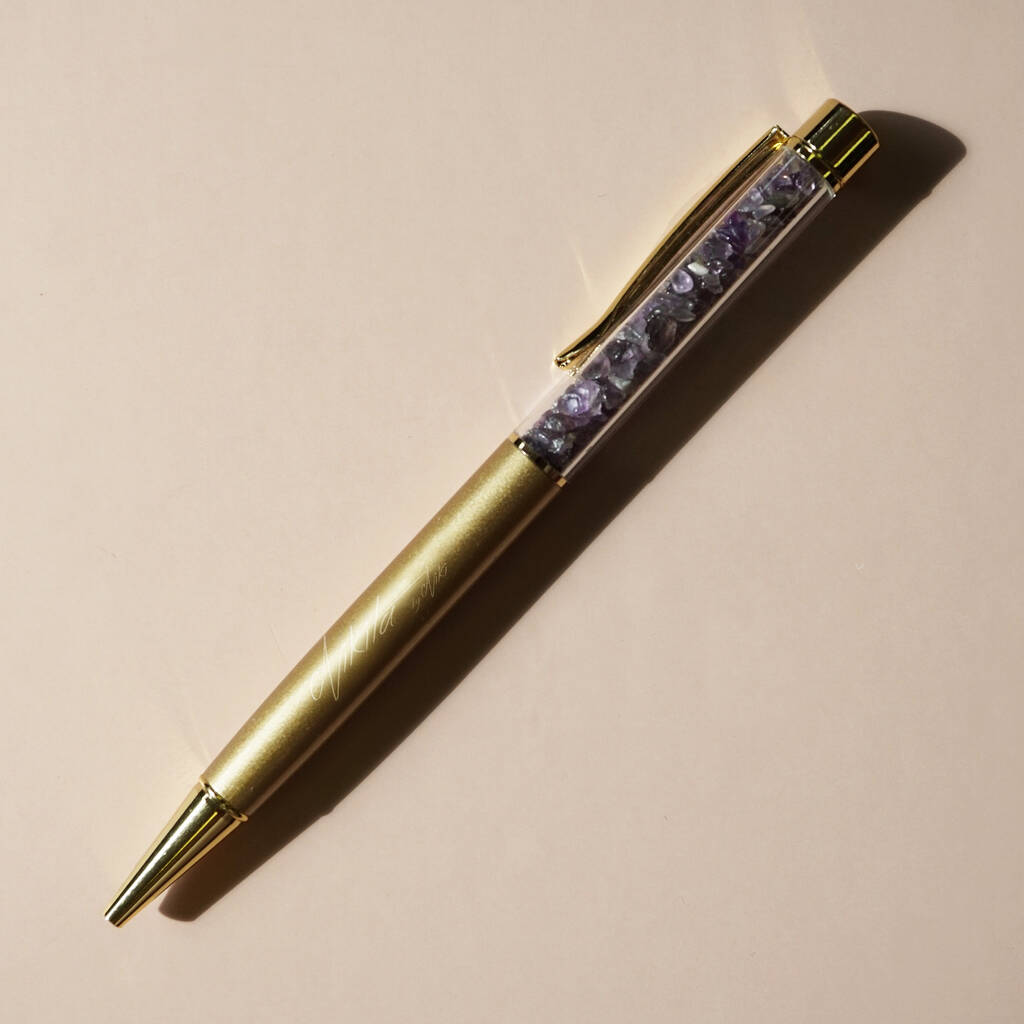 Gold Amethyst Crystal Ball Point Pen, 1 of 6