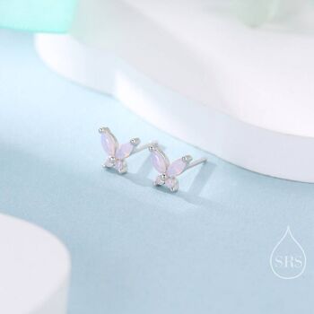 Sterling Silver Opal Pink Cz Butterfly Stud Earrings, 2 of 12