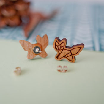 Geometric Wooden Fox Earrings, 2 of 2