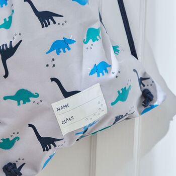 Personalised Grey Dinosaur Print Drawstring Bag, 3 of 5