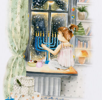 Hanukkah Card Girl, Chanukah Celebration ..Han05, 5 of 12