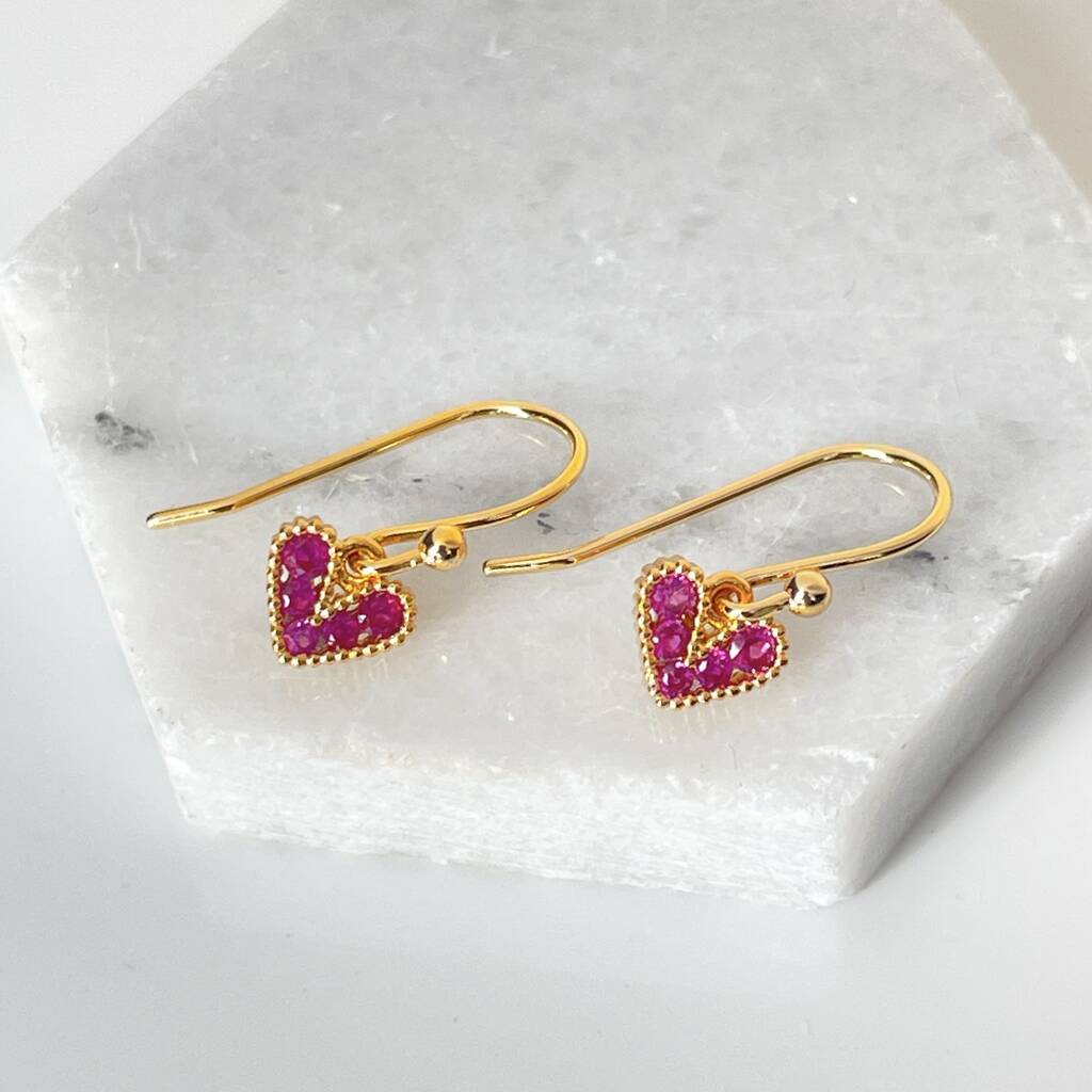 Pink Pave Heart Crystal Earrings, 1 of 4