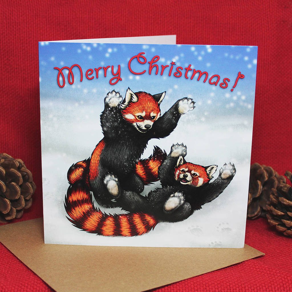 Snowfight Red Pandas Illustration Christmas Card By Lyndsey Green ...
