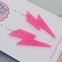 Neon Pink Glitter Lightning Bolt Earrings Small And Large, thumbnail 2 of 10