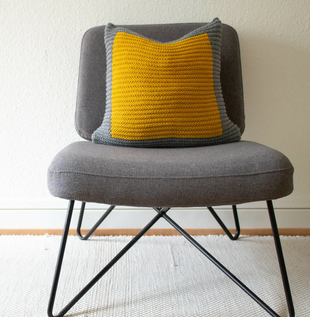 Colour Block Cushion Hand Knit In Grey And Lemon, 1 of 5