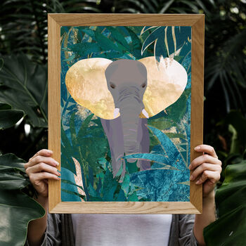 Elephant Jungle Leaves Tropical Art Print, 2 of 3
