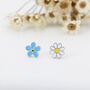 Sterling Silver Mismatched Enamel Daisy And Forget Me Not Flower Stud Earrings, thumbnail 4 of 12