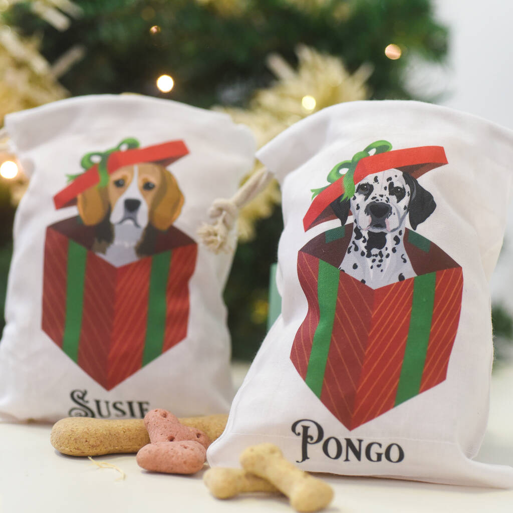 Personalised Dog Christmas Sack Treat Bag, 1 of 12