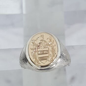 Silver And 9ct Gold Textured Signet Ring With 9ct Inlay, 8 of 12