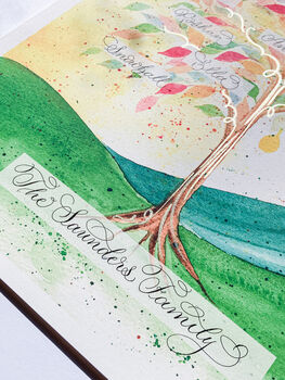 Colourful Family Tree Personalised Calligraphy Print, 5 of 8